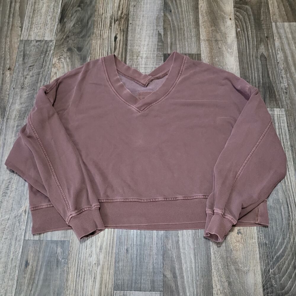 Aerie | AE Cropped Crew Neck Sweatshirt Brown Oversized Size Large